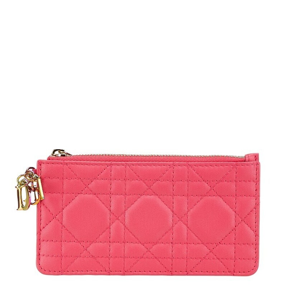 Christian Dior Cannage Card Case Wallet Pink Leather